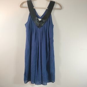 Alice + Olivia Navy Blue Silk V-Neck Tank Top